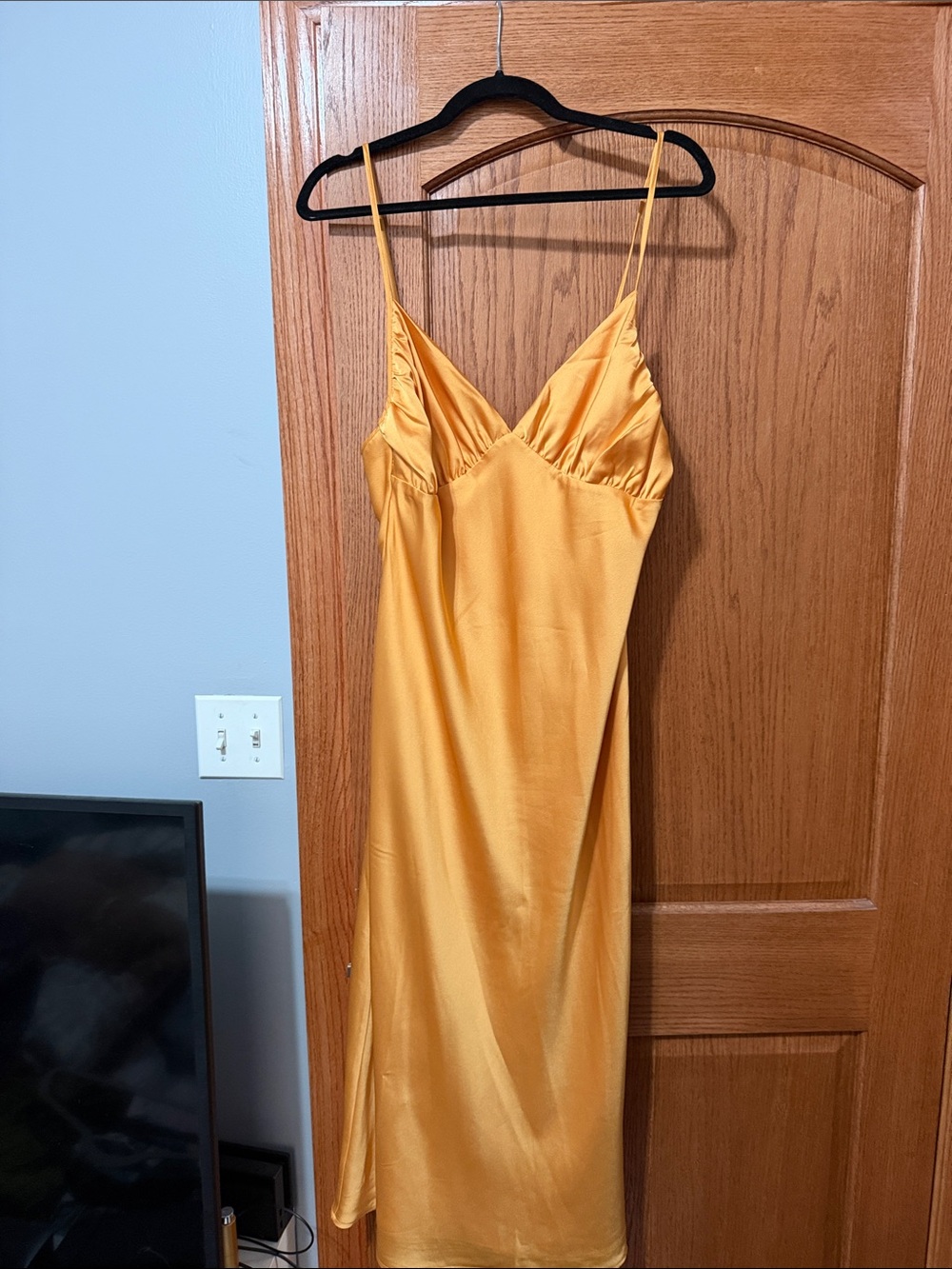 Abercrombie & Fitch Gold Satin Slip Dress with Spaghetti Straps